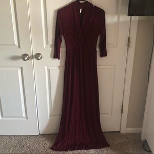 Maroon Floor-Length Casual Wrap Dress